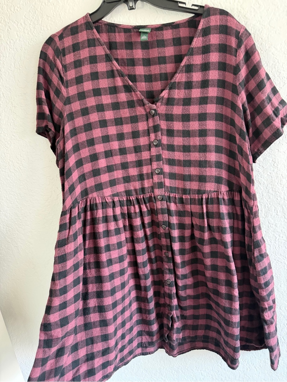 wild fable Pink and Black Checked Button-Front Peplum Tunic